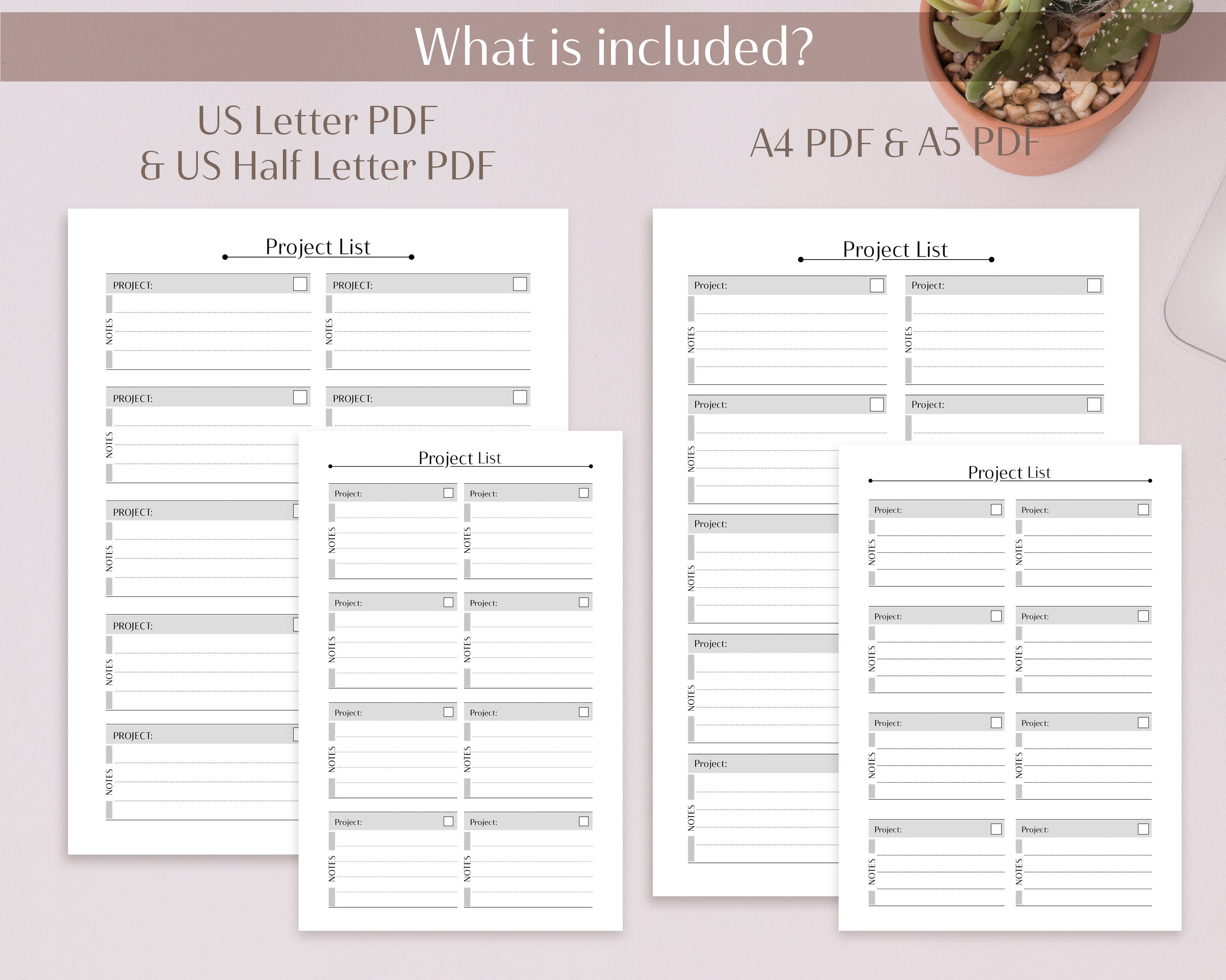 Project List Printable | A4 A5 US Letter US Half Letter | Work Planner ...