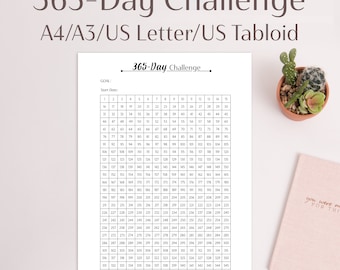 365 Day Challenge Printable | A3 A4 US Tabloid US Letter | 365 Tracker | Habit, Exercise,  Activity &  Productivity Planner | PDF Planner