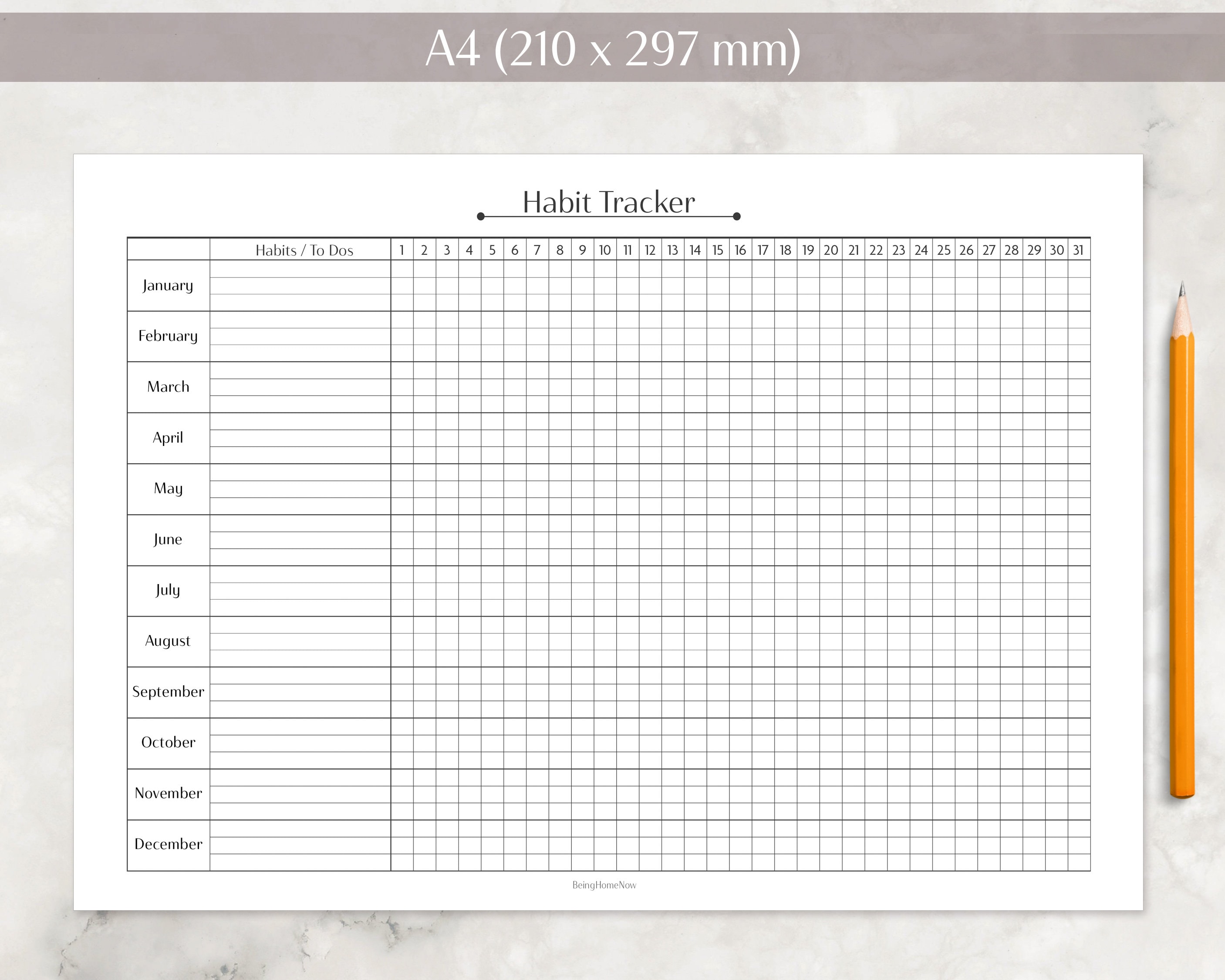 Chore Habit Tracker A4 Printable PDF