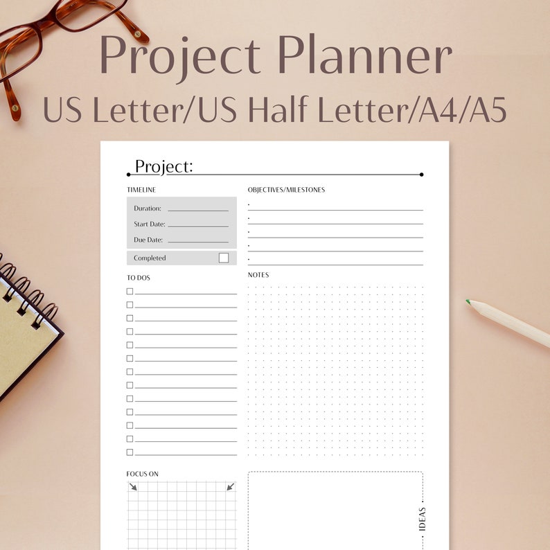 Project Planner Printable | A4 A5 US Letter Half Letter | Productivity ...