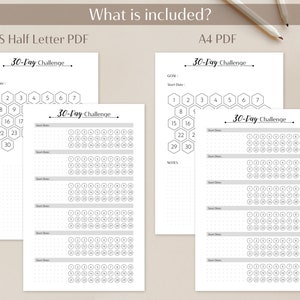 30 Day Tracker Printable | A5 US Half Letter | 30 Day Challenge Sheet ...