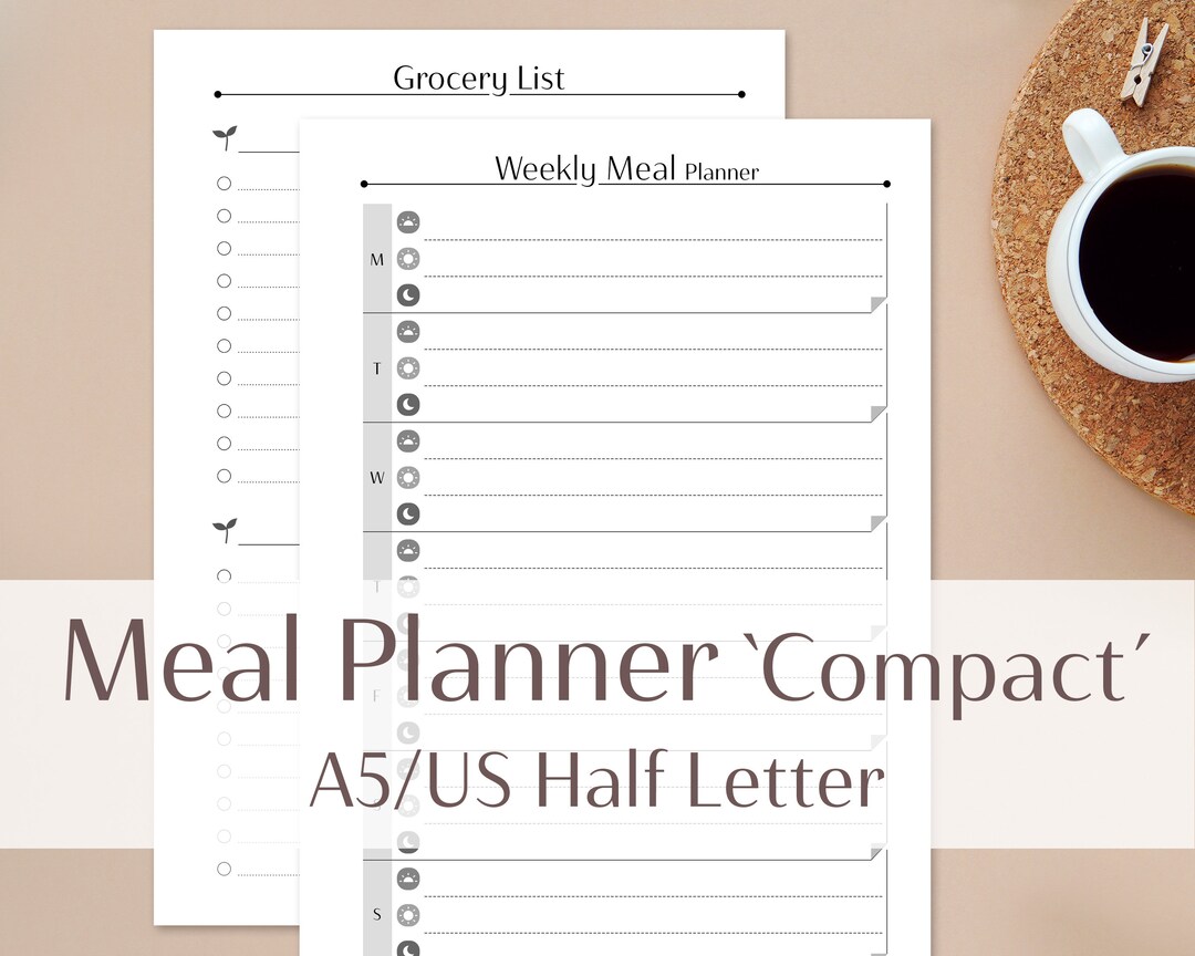Meal Planner Compact Printable A5 US Half Letter Weekly Food - Etsy ...