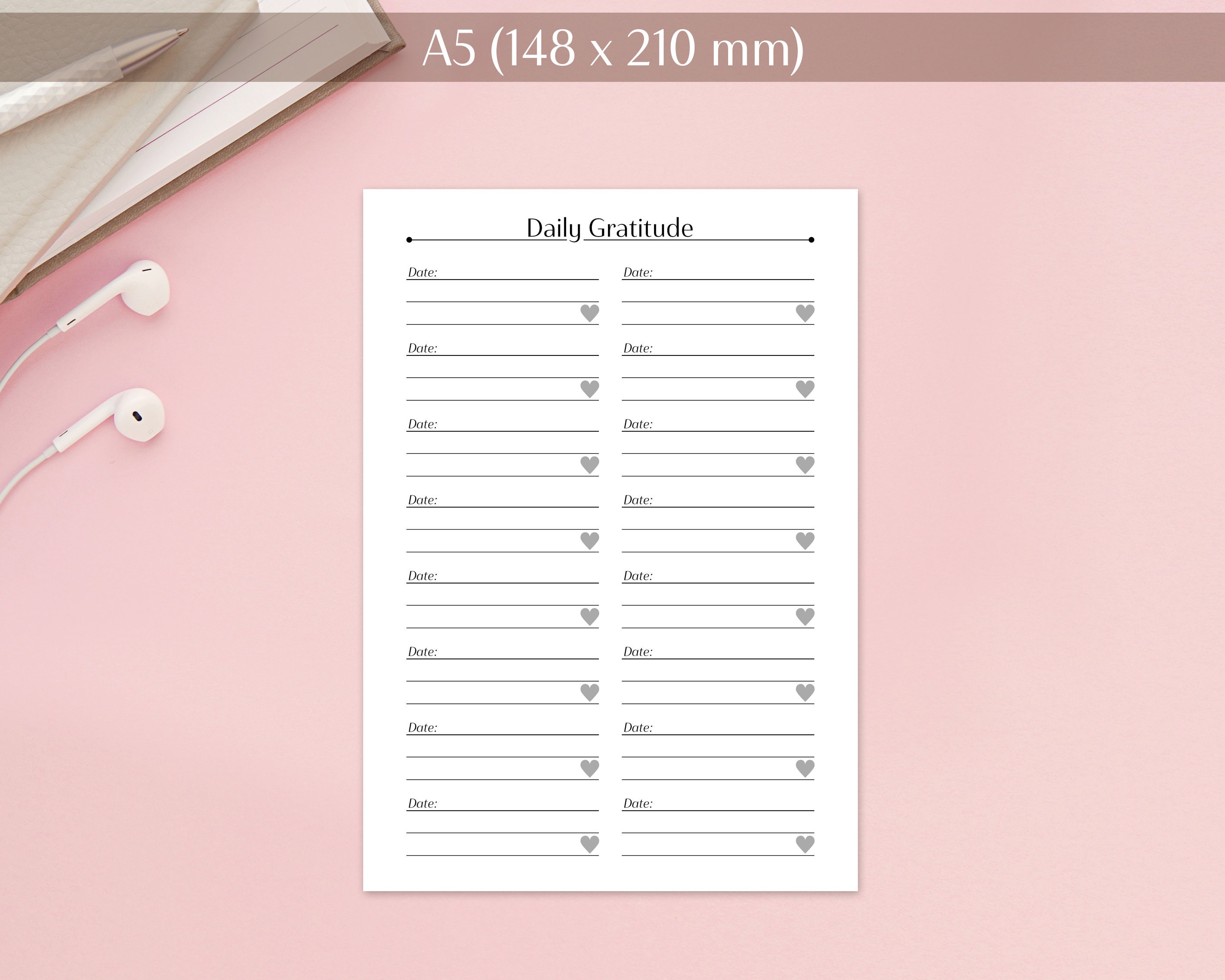 Gratitude Journal Printable | US Letter Halfletter A4 A5 | 30-day ...