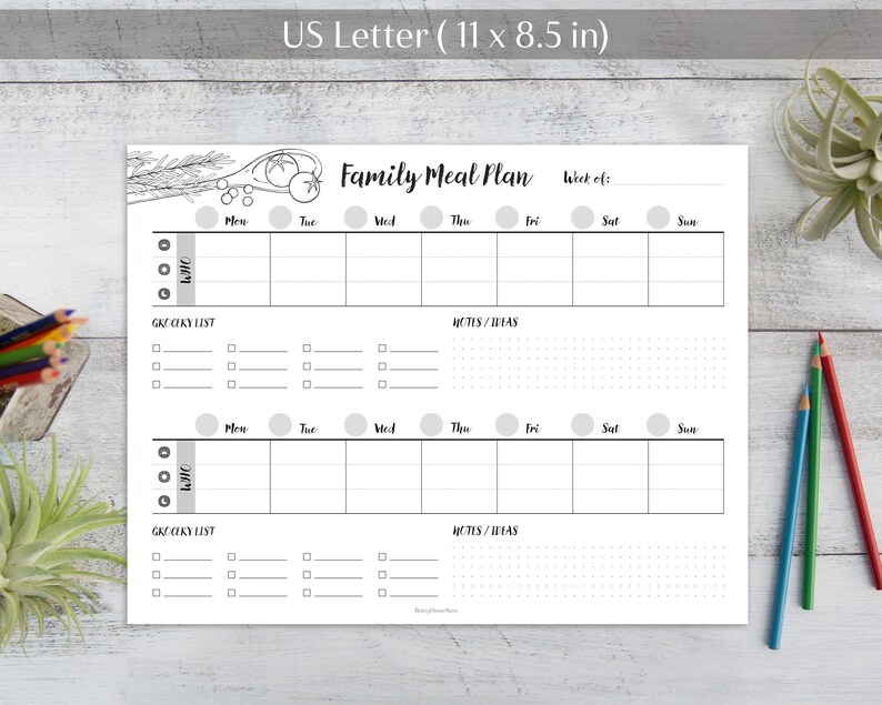 Family Meal Plan Printable | US Letter A4 | 2-week Food Planner | Home ...
