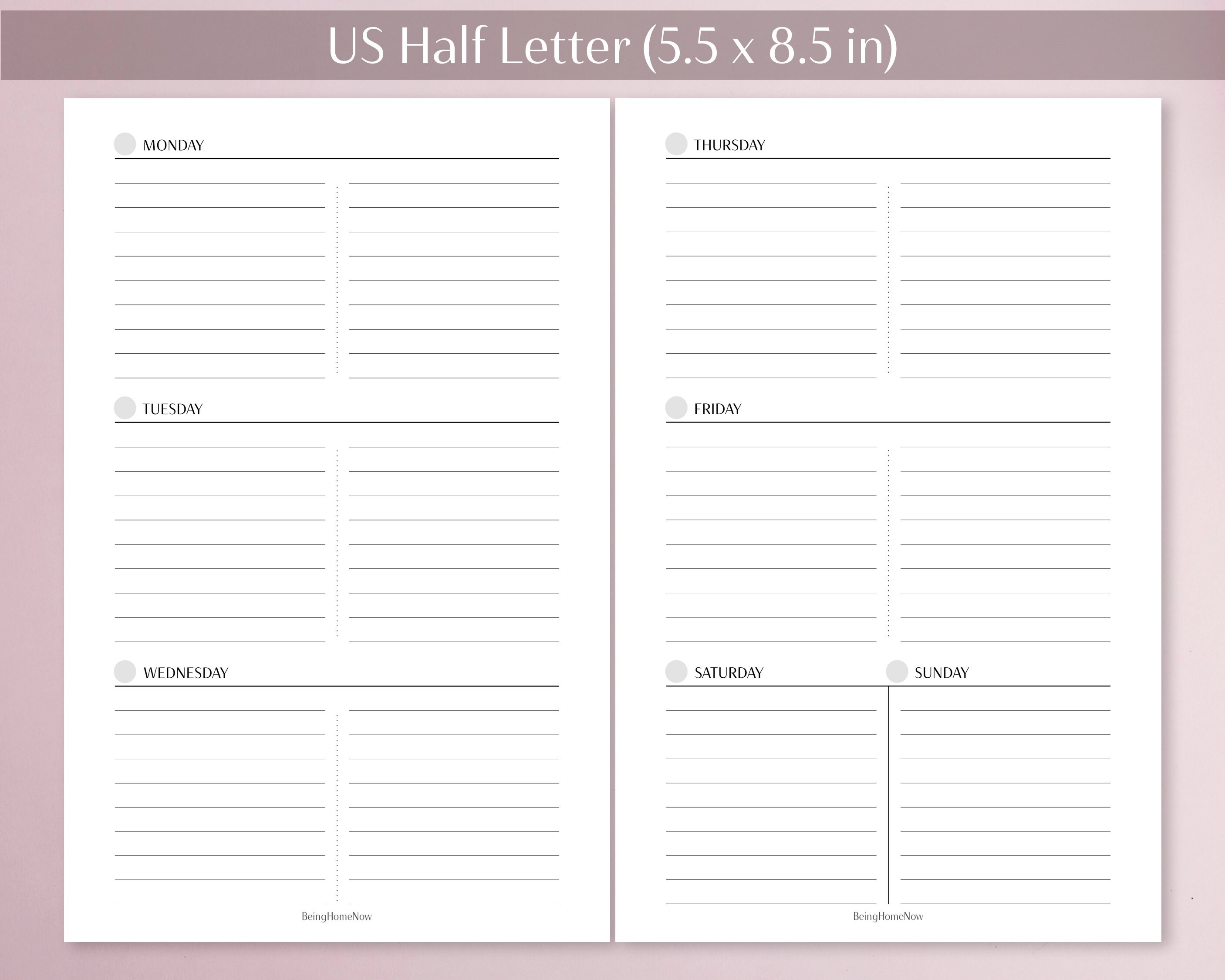 Weekly Notes Printable | Weekly Journal | US Half Letter A5 | Planner ...
