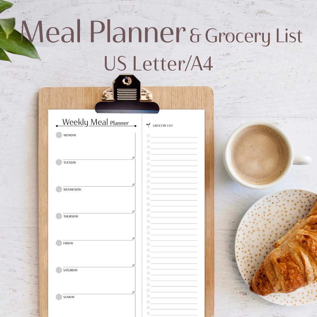 Meal Planner With Grocery List Printable | A4 US Letter | Weekly Food ...