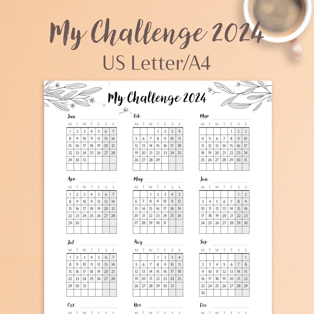 My Challenge 2024 Printable A4 US Letter Dated 365 Tracker Habit ...