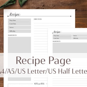 Recipe Page Printable A4 A5 US Letter US Half Letter Blank - Etsy