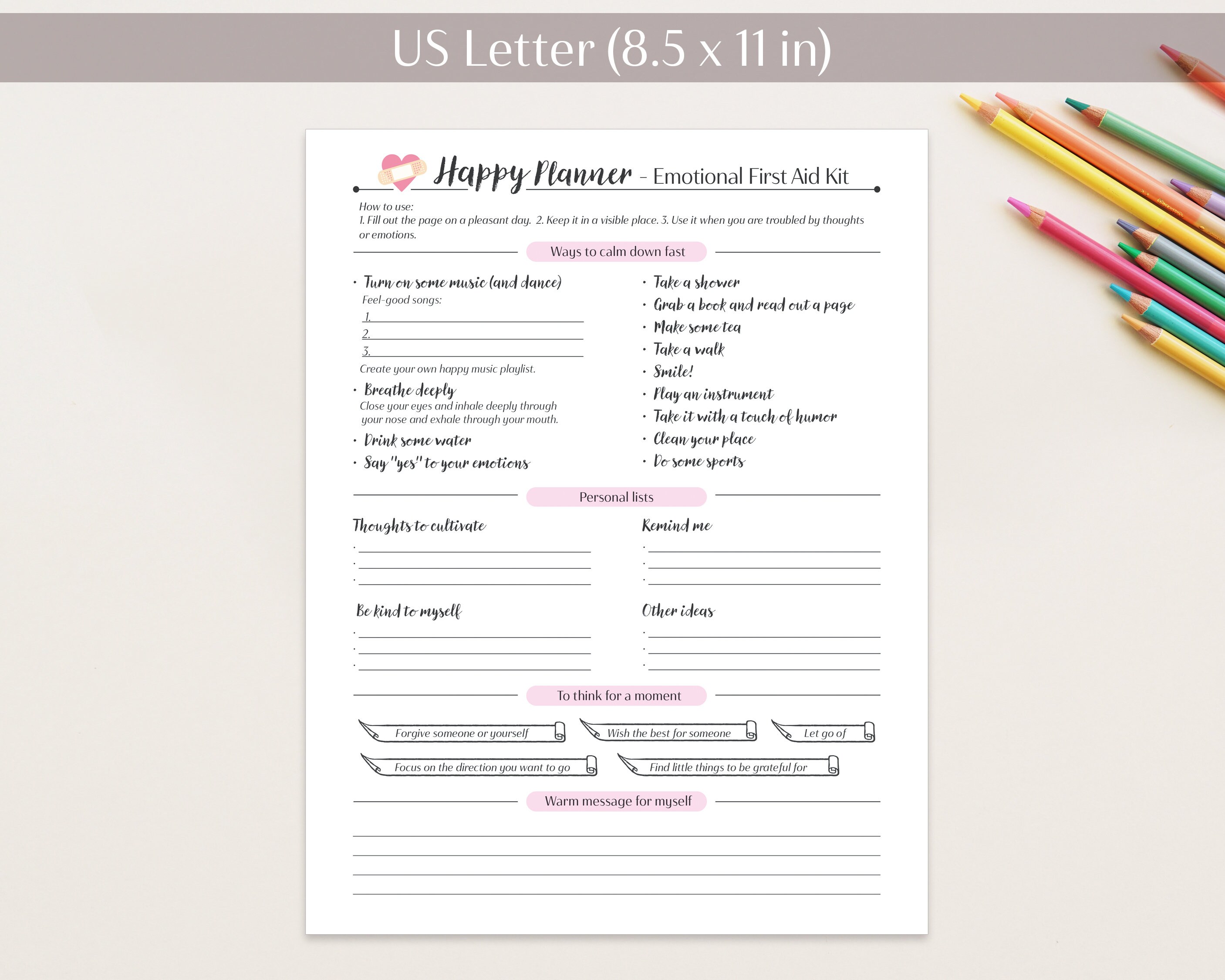 Happy Planner | Emotional First Aid Kit Checklist Printable | First Aid ...