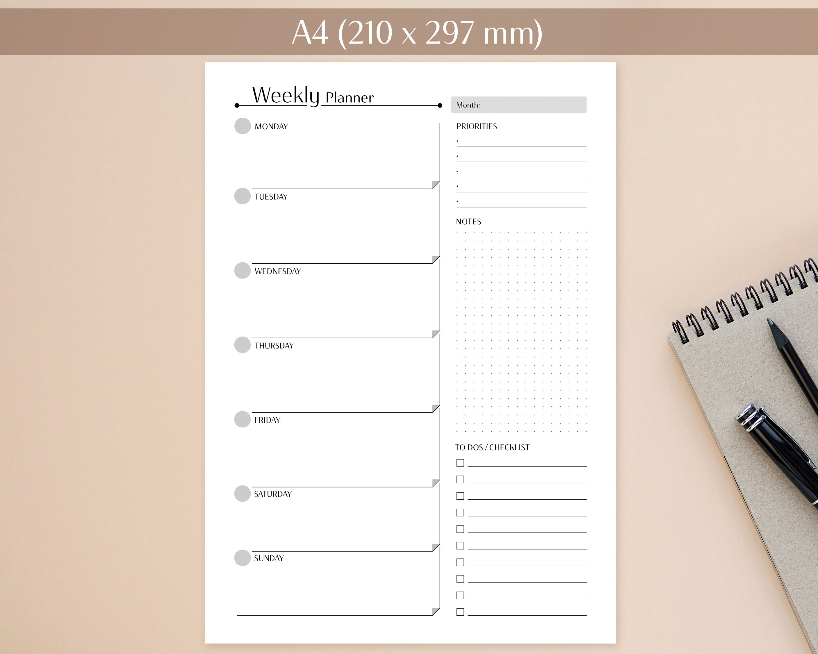 Weekly Planner Printable | A4 A5 US Letter US Half Letter | Planner ...