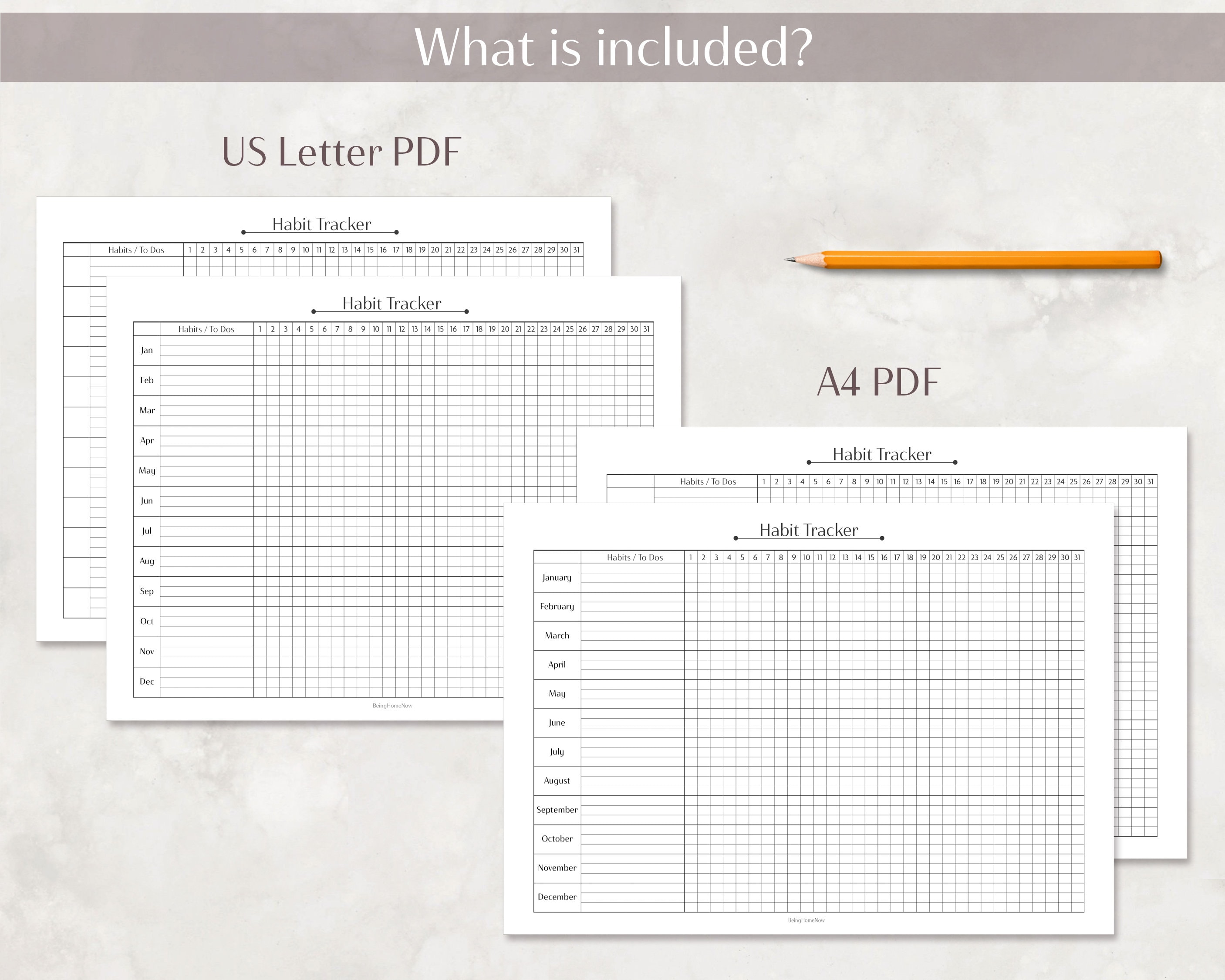 12 Month Habit Tracker Printable A4 US Letter 365 Day - Etsy