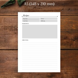 Recipe Page Printable A4 A5 US Letter US Half Letter Blank | Etsy