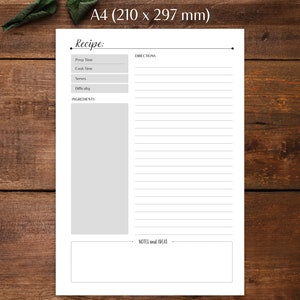 Recipe Page Printable A4 A5 US Letter US Half Letter Blank | Etsy