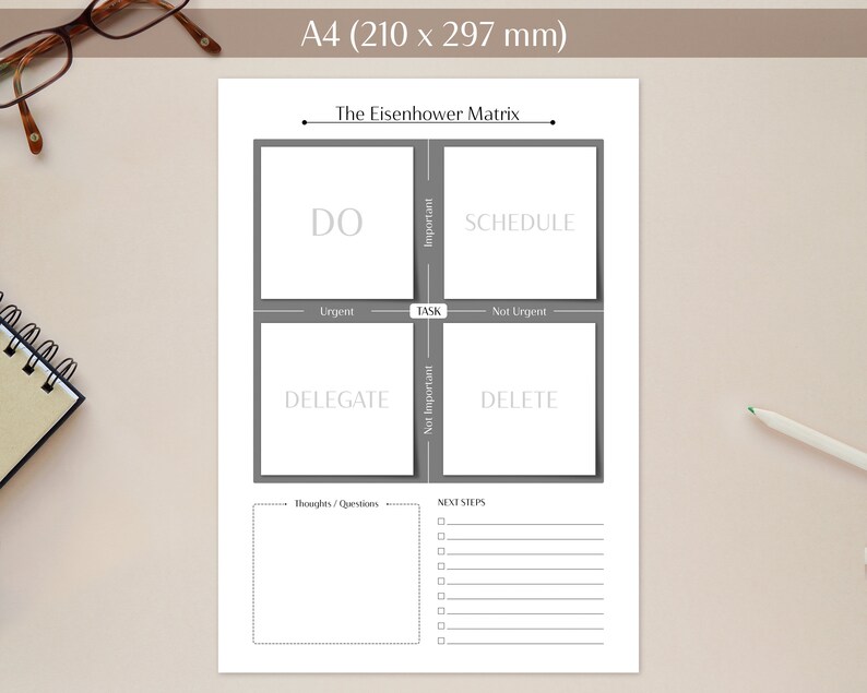 Prioritization Matrix A4 US Letter Eisenhower Matrix Task Planner ...