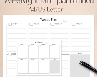 Weekly Planner Printable | US Letter A4 | Weekly TO DO List | Productivity Planner | Instant Download | PDF planners