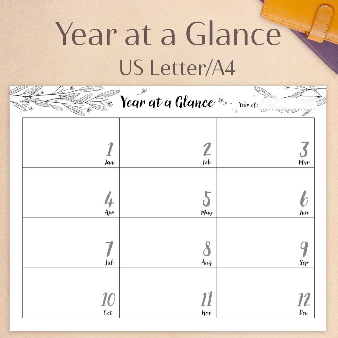 Year at a Glance - Yearly Goal Planner Printable | A4 US Letter ...