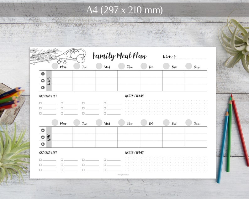 Family Meal Plan Printable | US Letter A4 | 2-week Food Planner | Home ...