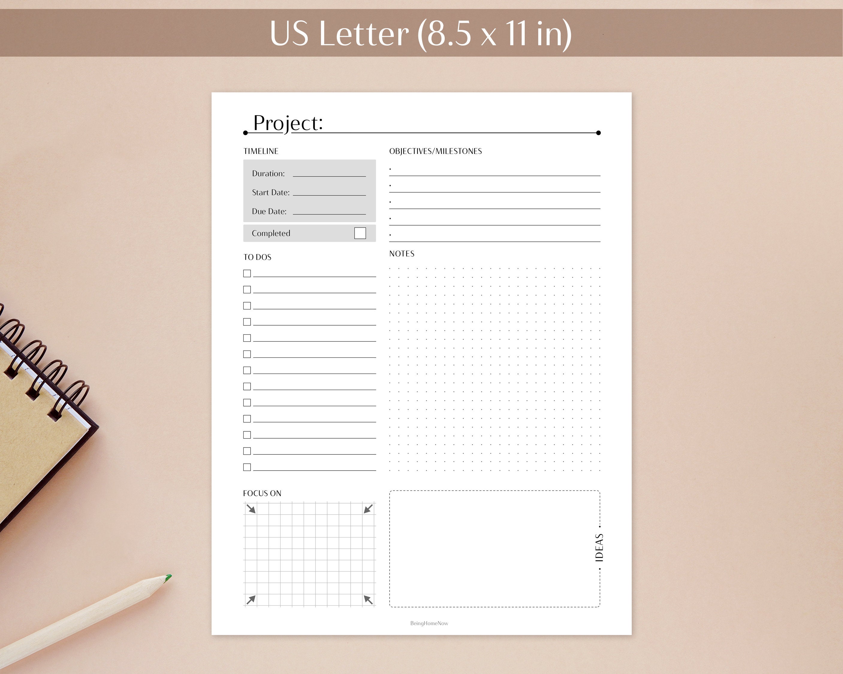 Project Planner Printable | A4 A5 US Letter Half Letter | Productivity ...