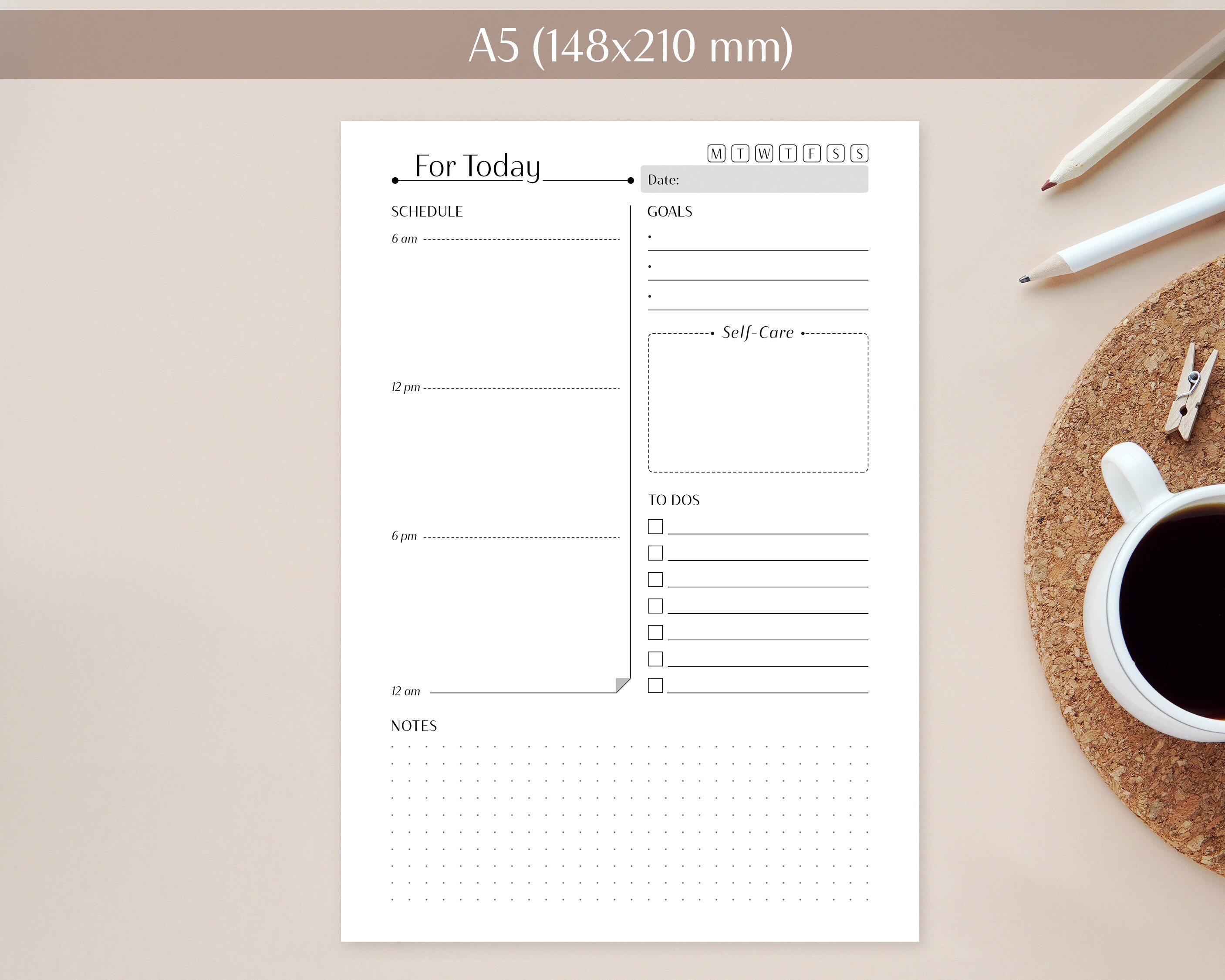 For Today - Daily Planner Printable | A5 US Half Letter | Daily ...