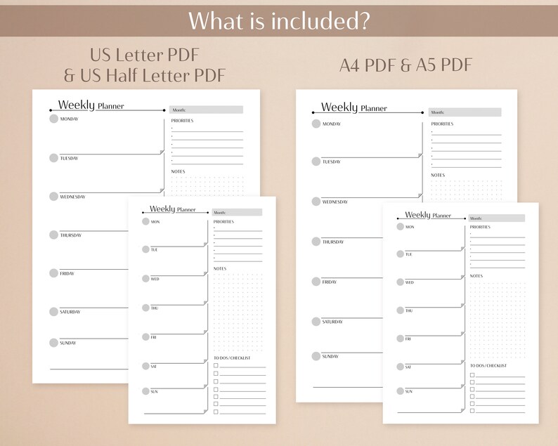 Weekly Planner Printable A4 A5 US Letter US Half Letter Planner Inserts ...