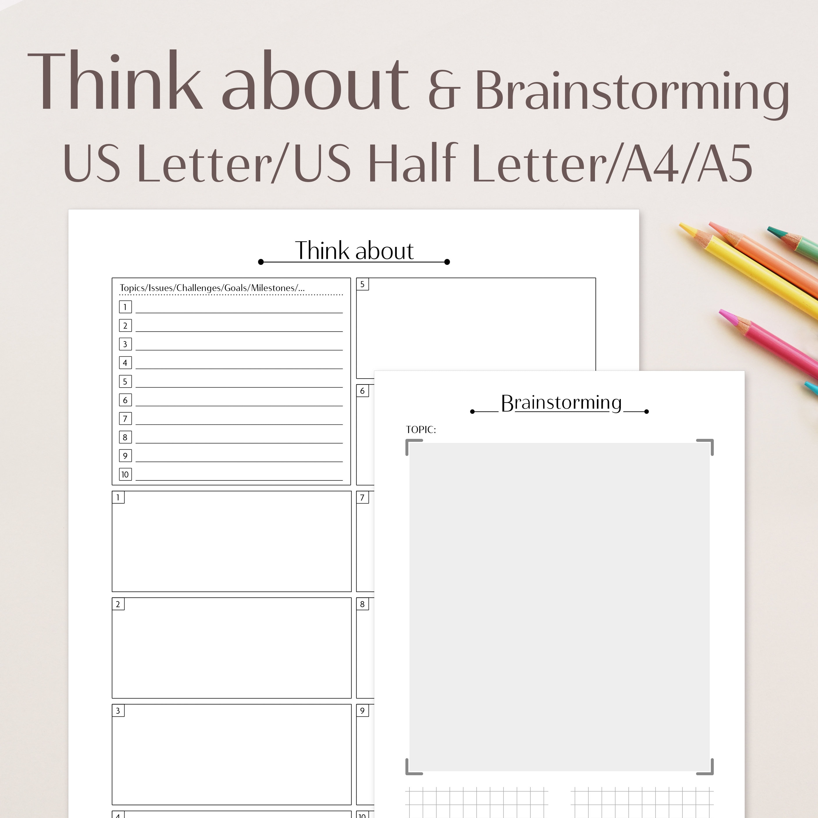 Think About Planner Printable Brain Dump A4 A5 US Letter US Half Letter ...