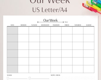 Our Week - Family Planner Printable | US Letter A4 | Weekly Tasks | Home Planner | Instant Download | PDF Planner