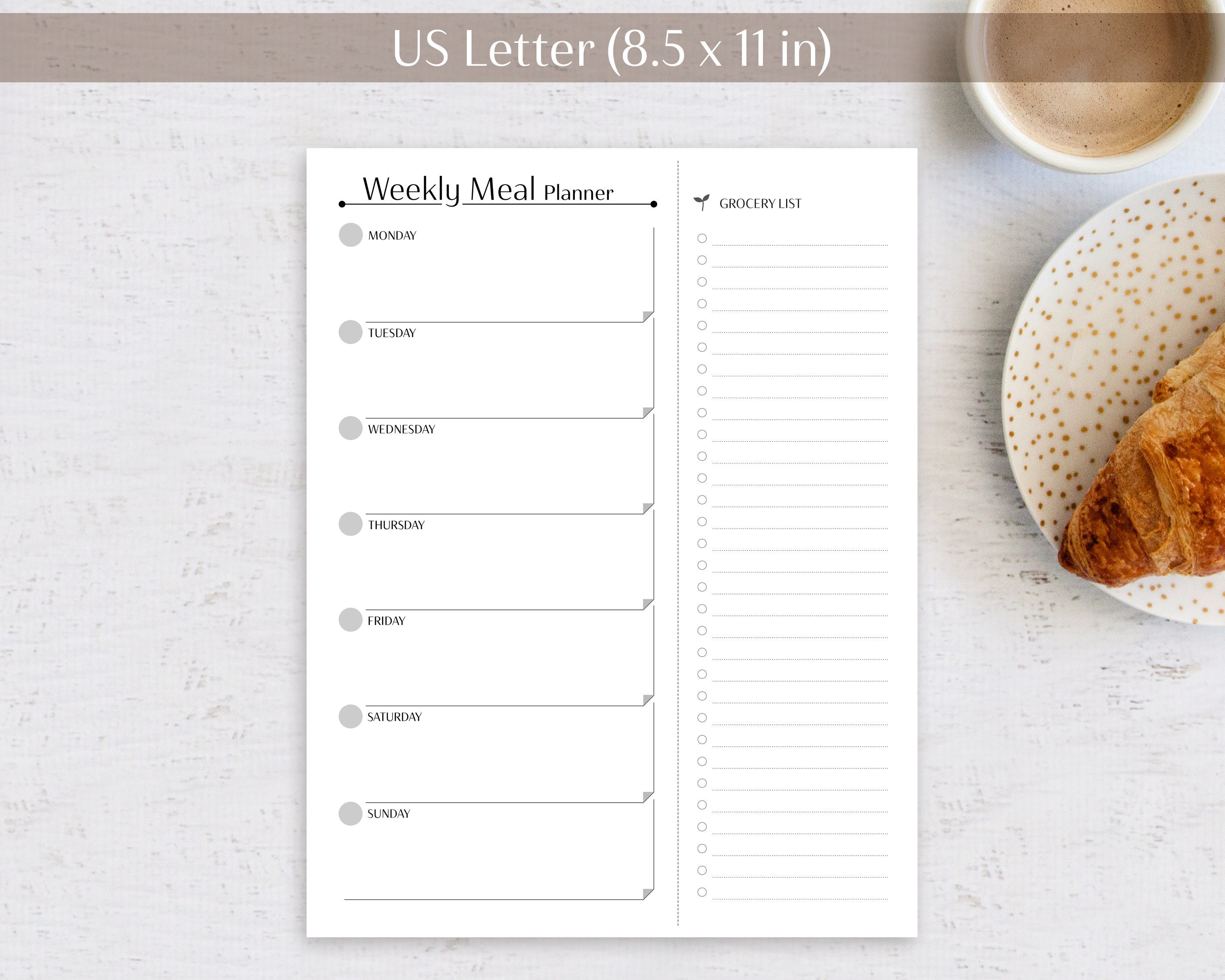 Meal Planner With Grocery List Printable | A4 US Letter | Weekly Food ...