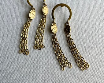 Brass U stud Concho tassel earrings