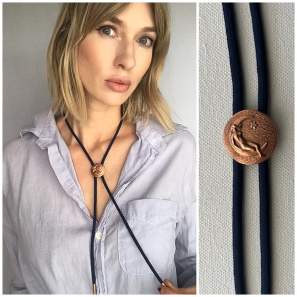 Vintage red brass moon lady bolo