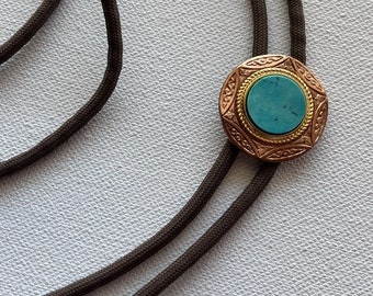 Turquoise stone coin in vintage setting bolo tie necklace