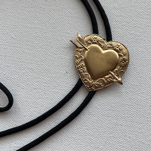 Vintage brass heart bolo tie necklace