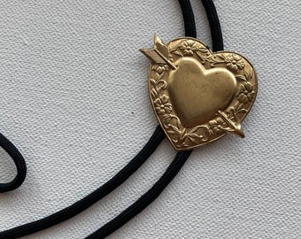 Vintage brass heart bolo tie necklace