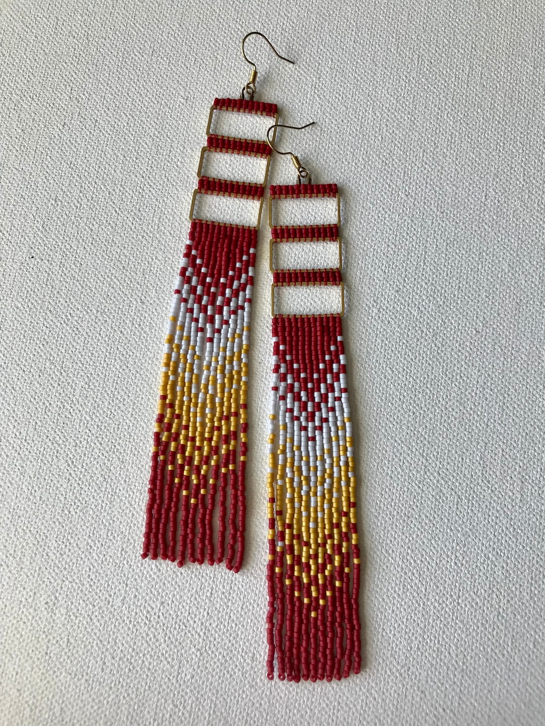 Rectangular Red Earrings Red Triple Rectangle Beaded Earrings - Etsy