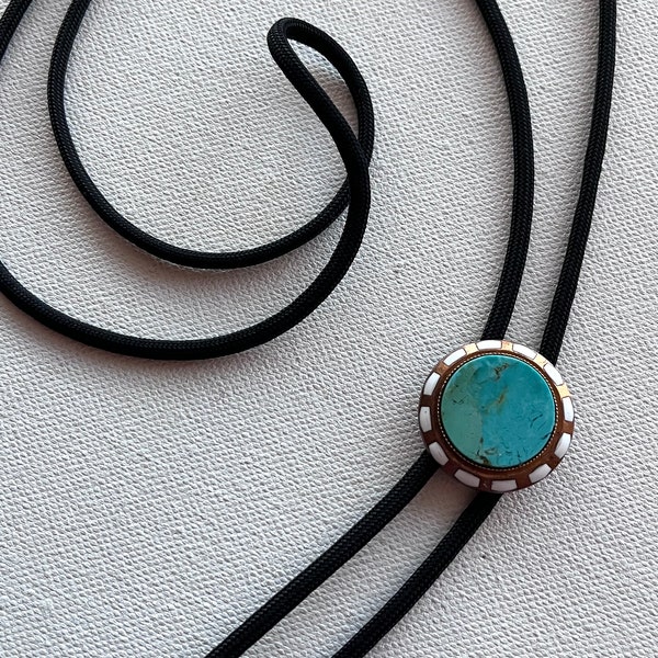 Vintage Brass and turquoise bolo tie necklace