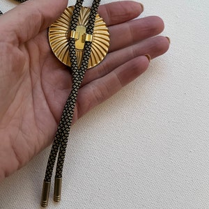 Vintage Brass radiating medallion bolo tie necklace image 10