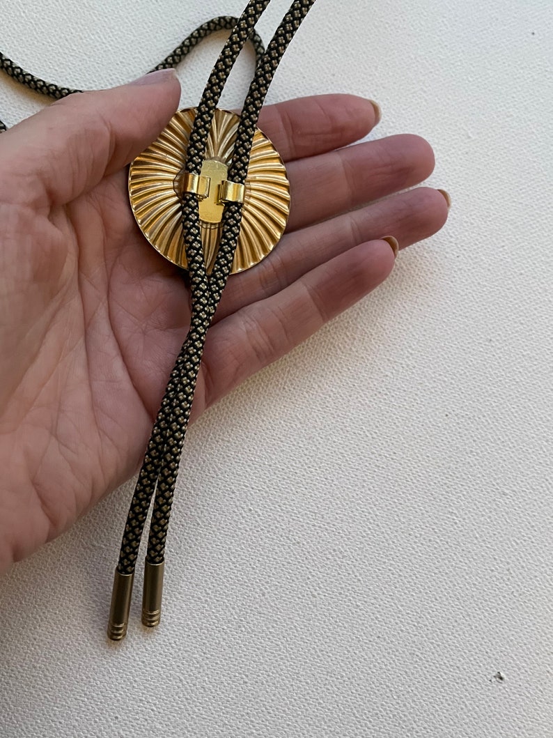 Vintage Brass radiating medallion bolo tie necklace image 10