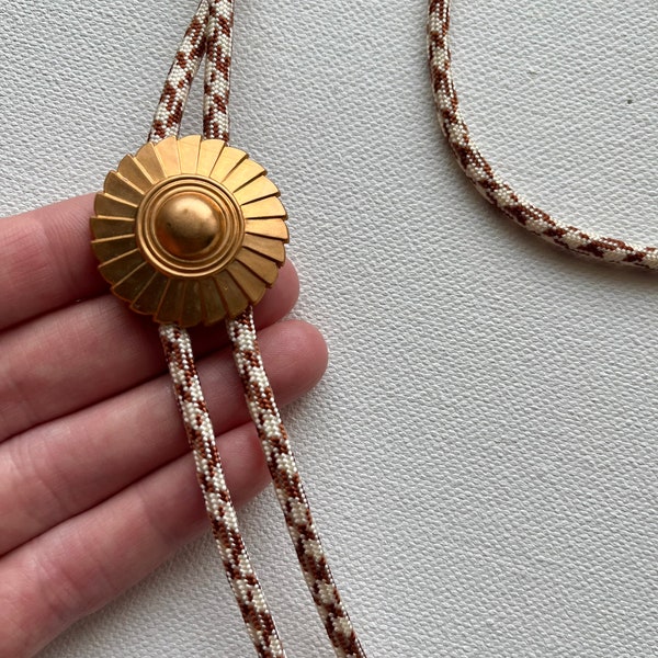 Vintage Art Deco brass Bolo tie necklace