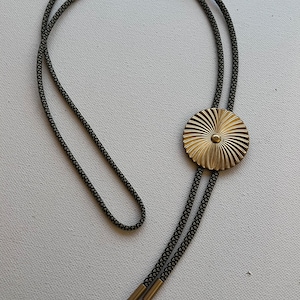 Vintage Brass radiating medallion bolo tie necklace image 6