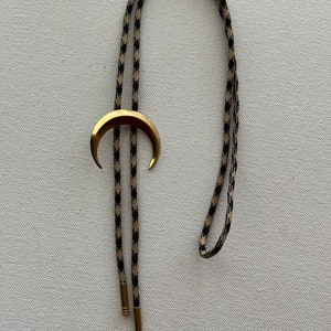 Brass crescent moon bolo tie necklace