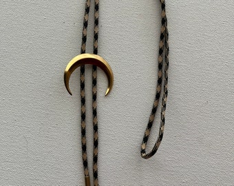 Brass crescent moon bolo tie necklace