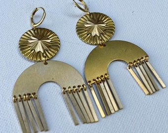 Brass Rainbow Concho earrings