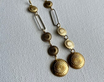 Brass concho drop mixed metal earrings