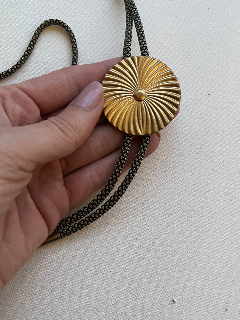 Vintage Brass radiating medallion bolo tie necklace image 5