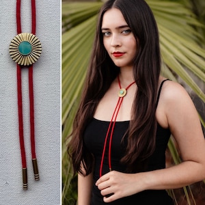 Brass and turquoise bolo tie necklace