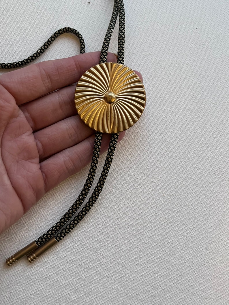 Vintage Brass radiating medallion bolo tie necklace image 9