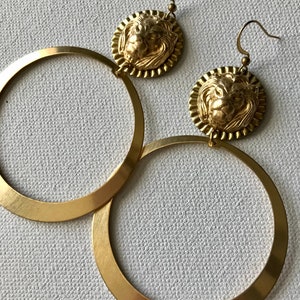 Brass Lion Hoop Earrings