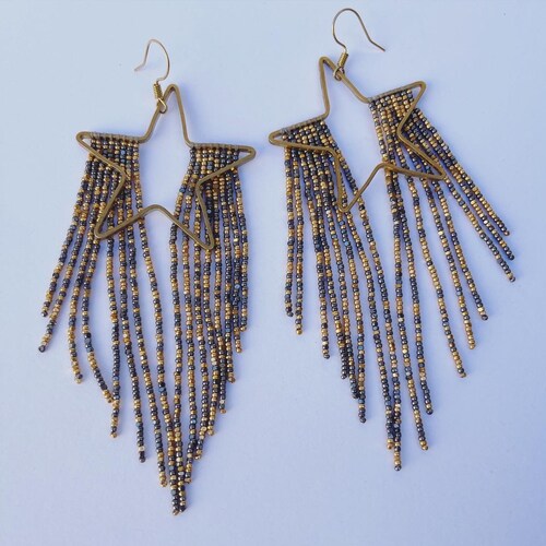 Gold and gunmetal hot shooting star beaded earrings