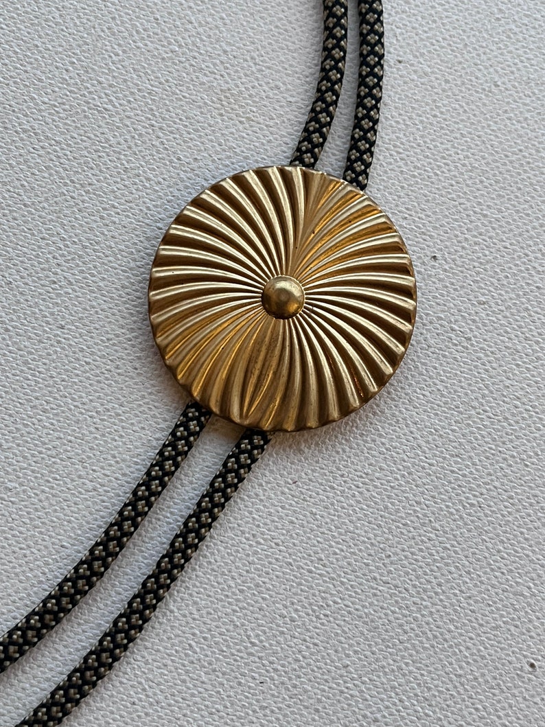 Vintage Brass radiating medallion bolo tie necklace image 3