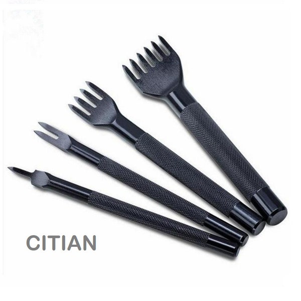 CITIAN BRAND | French Style Stitching Leather Craft Irons | Lacing Punch Chisel Set | 6/5/4/3 mm Stitching Length | 1 2 4 6 prong Chisels
