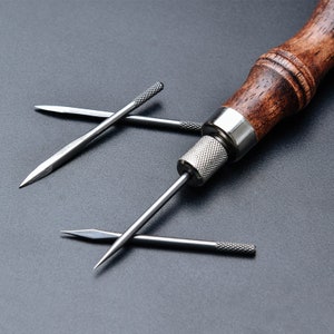 Hand Stitching Awl Set With 4 Kind Keen Replacement Heads Diamond Olive Flat Cone Leather worker Cobbler DIY